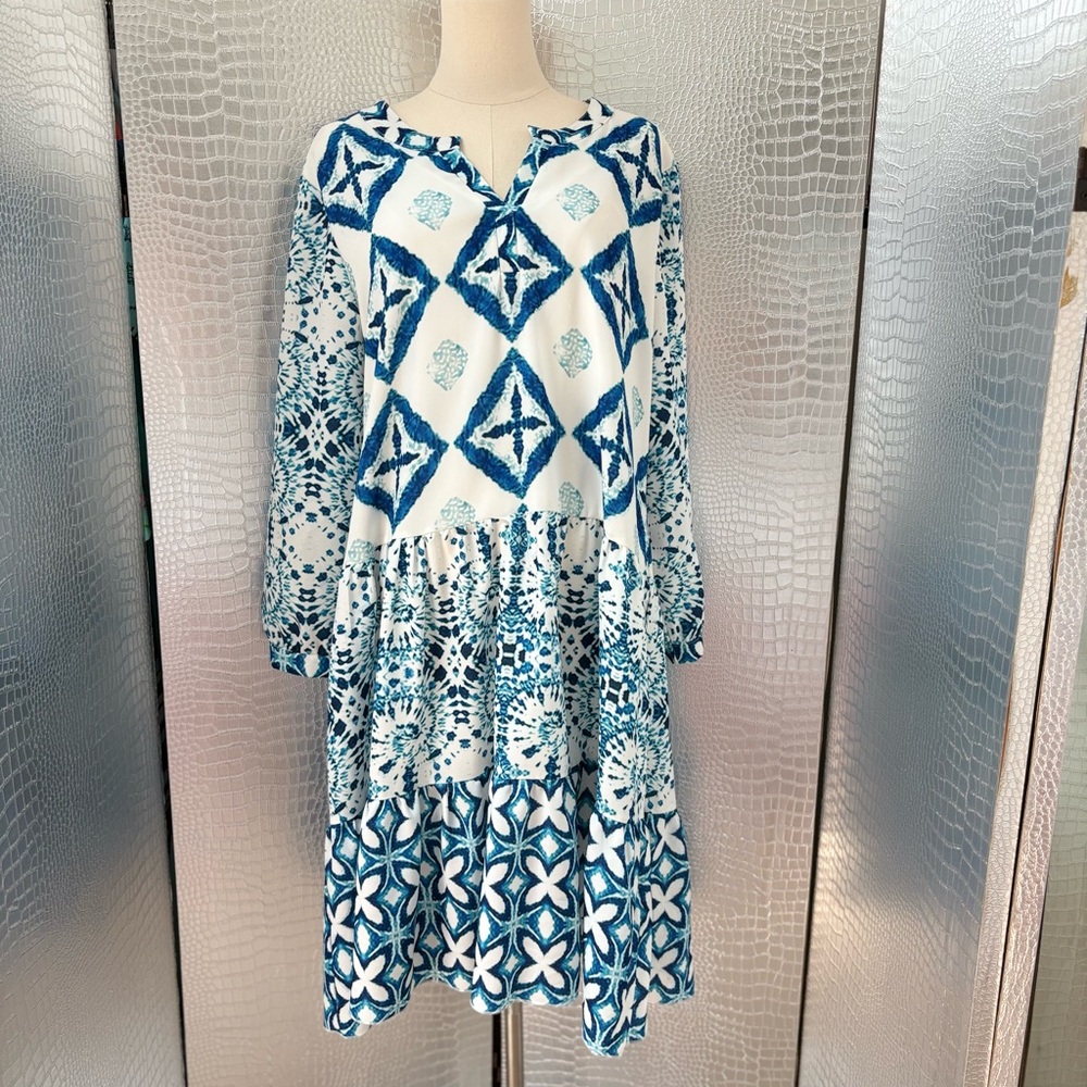Blue and White Patterned Dress
